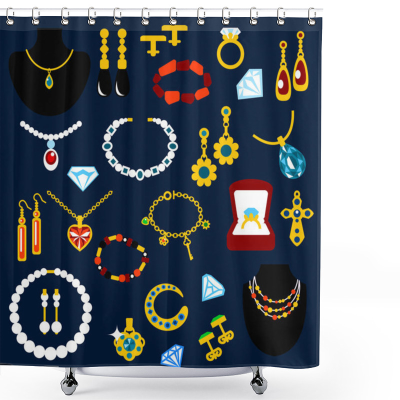 Personality  Jewelry And Gems Flat Icons Shower Curtains