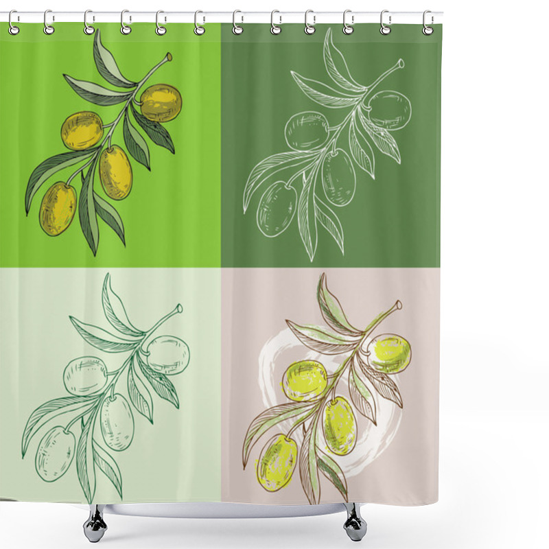 Personality  Illustration - Hand Drawn Olive Branches Shower Curtains