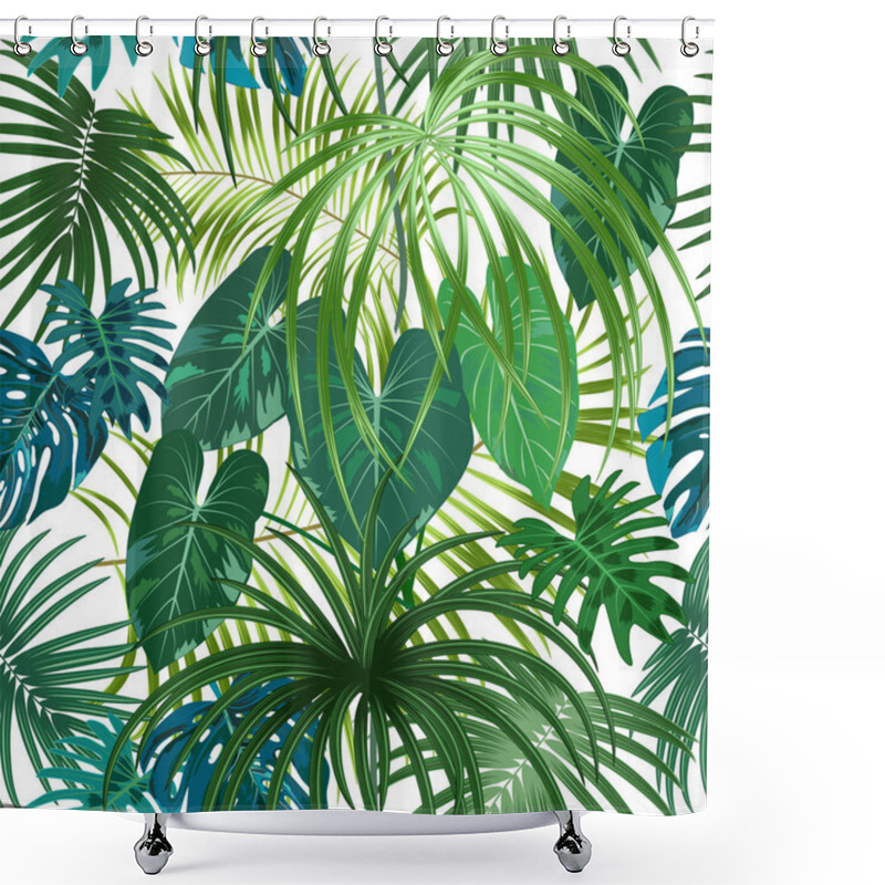 Personality  Seamless Pattern Of Leaves Monstera. Tropical Leaves Of Palm Tre Shower Curtains