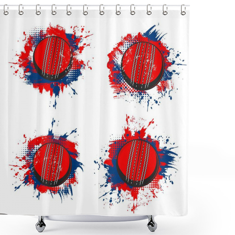 Personality  Cricket Balls, Vector Sport Equipment Grunge Banners With Red And Blue Paint Splashes, Brush Strokes And Halftone Pattern. Cricket Game Balls Of Sporting Competition Or Sport Club Shower Curtains