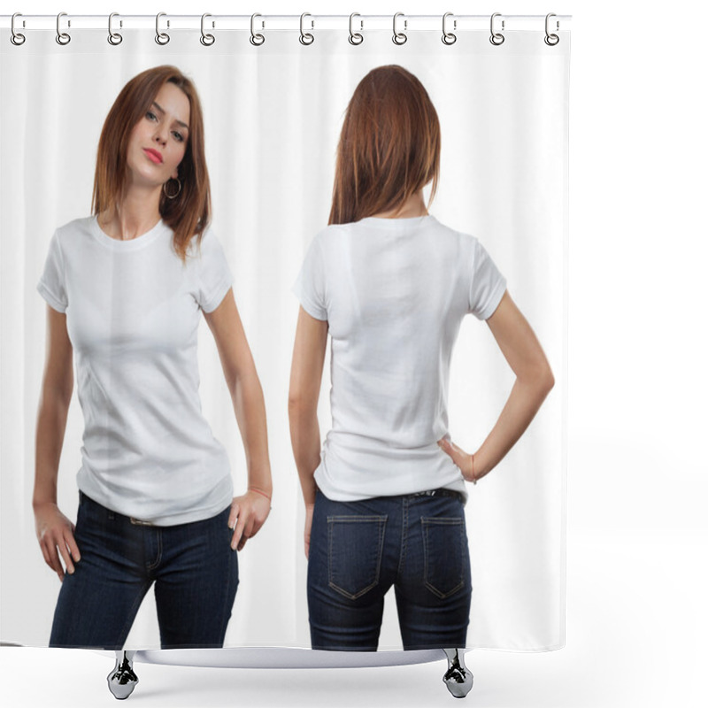 Personality  Sexy Female Wearing Blank White Shirt Shower Curtains