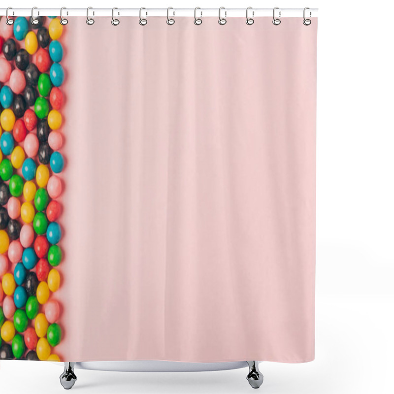 Personality  Top View Of Arranged Candies Isolated On Pink Shower Curtains