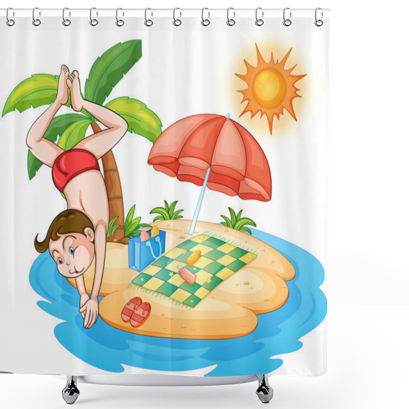 Personality  A Boy Diving At The Beach Shower Curtains