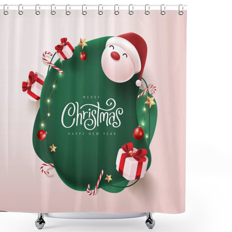 Personality  Merry Christmas And Happy New Year Banner With Cute Santa Claus And Festive Decoration  Shower Curtains