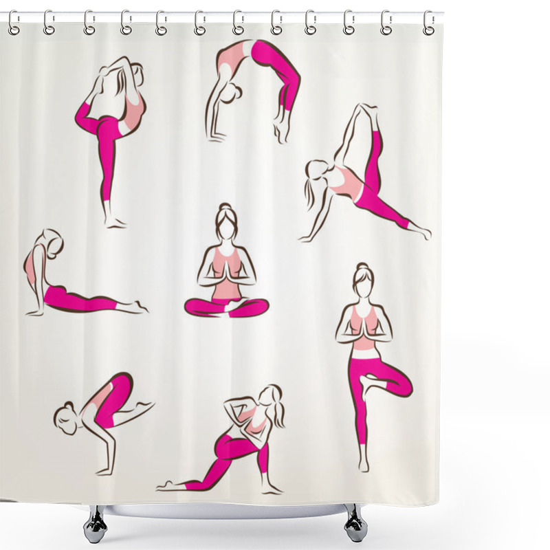 Personality  Set Of Yoga And Pilates Poses Symbols, Stylized Vector Symbols,  Shower Curtains