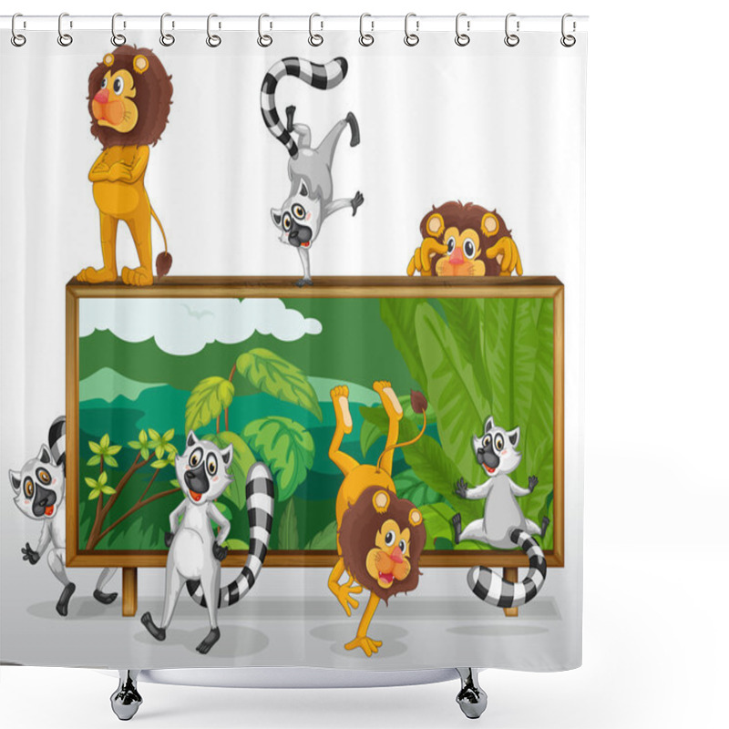 Personality  Lion And Squirrels With Board Shower Curtains