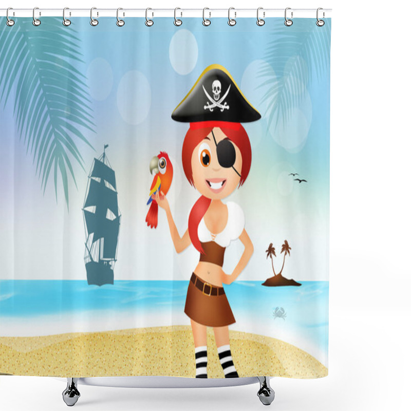 Personality  Pirate Girl On The Beach Shower Curtains