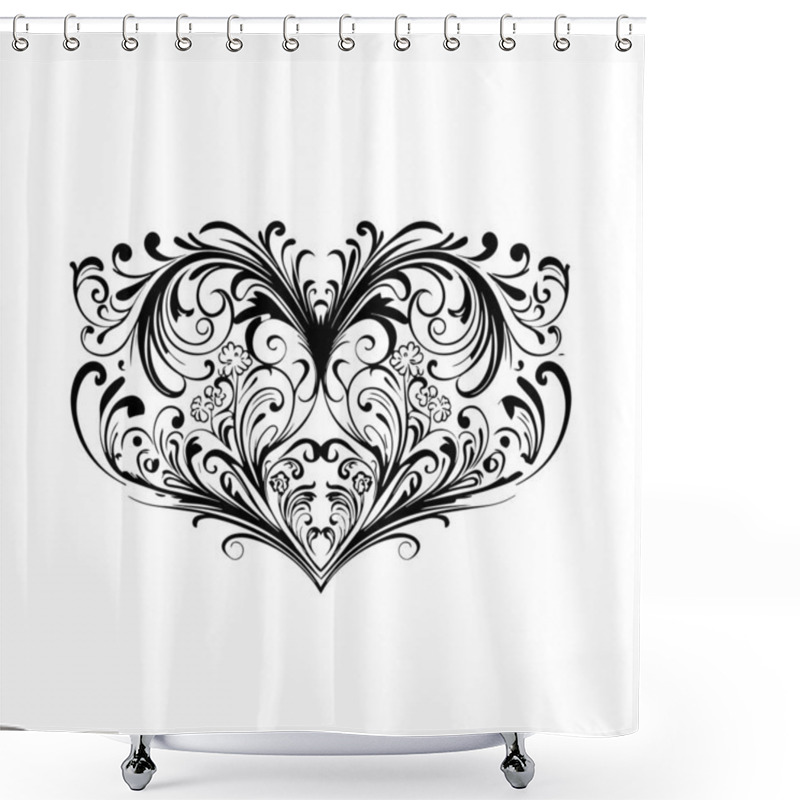 Personality  Elegant Love Heart Design Featuring Intricate Flourishes And Romantic Swirls, Perfect For Symbolizing Timeless Love And Passion, With Ornamental Heart Patterns, Graceful Adornments, And Artistic Beauty Shower Curtains