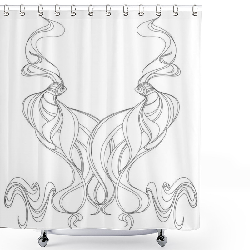 Personality  Beautiful Vector Illustration Of Two Fish With Waving Fins Shower Curtains