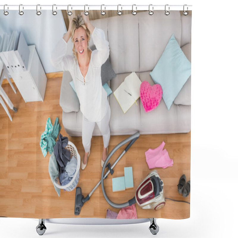 Personality  Angry Woman In Chaotic Room Shower Curtains