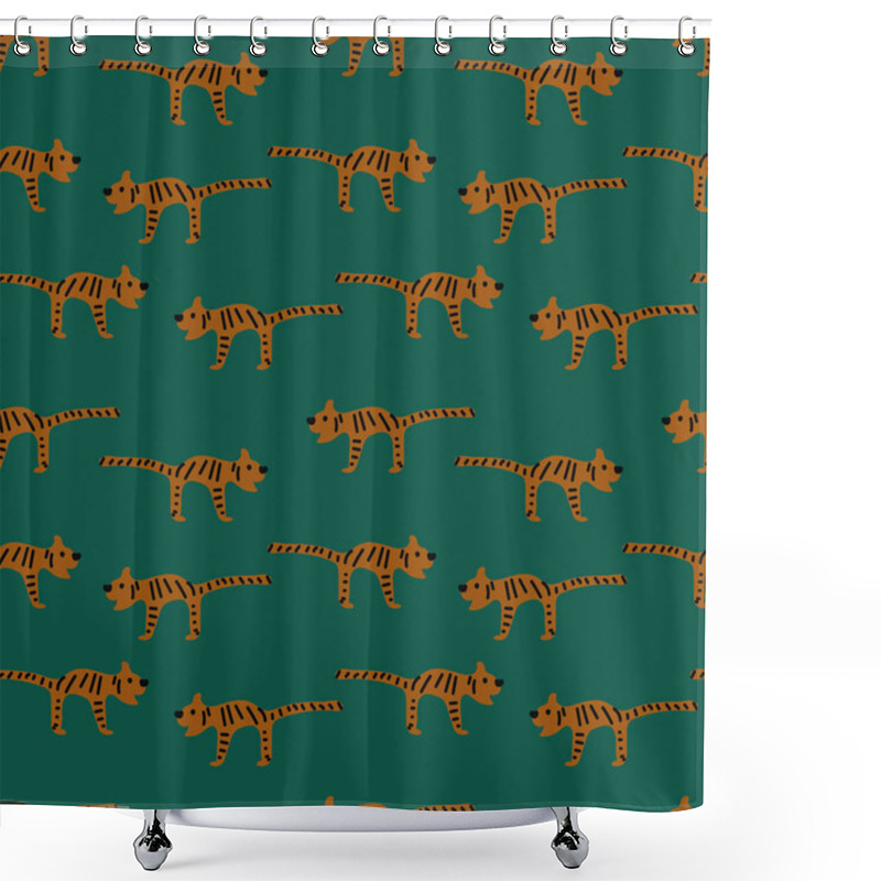 Personality  Seamless Vector Childish Pattern With Stylized Tigers Shower Curtains