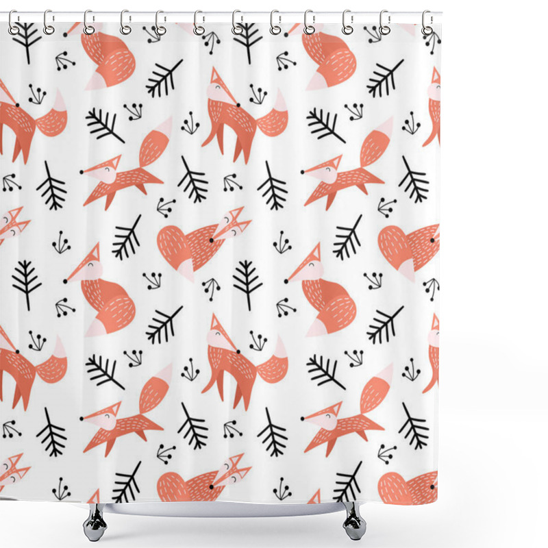 Personality  Seamless Pattern With Foxes In Scandinavian Style Shower Curtains