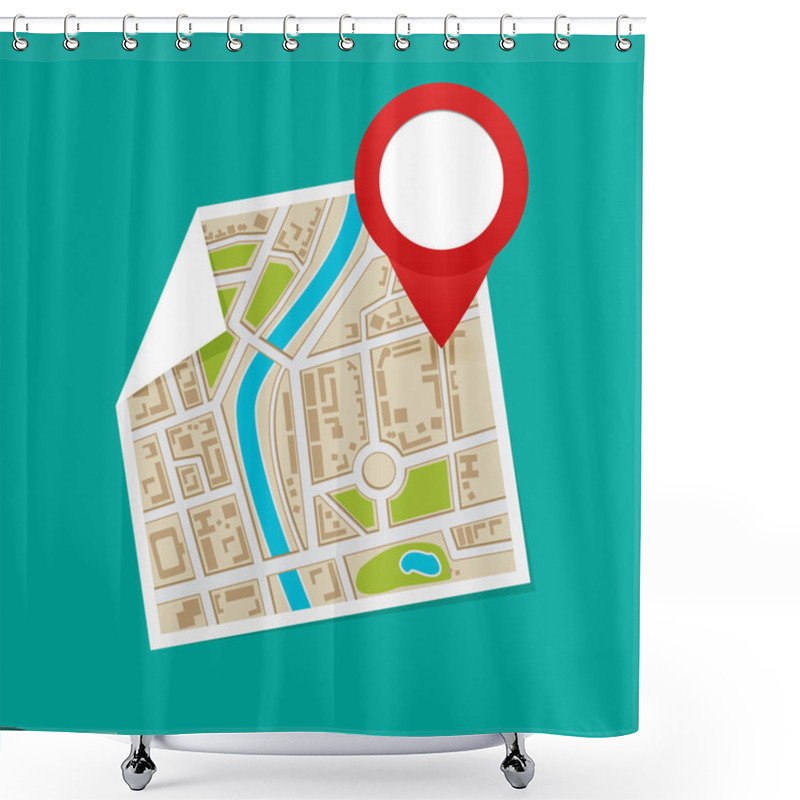 Personality  Location Map Flat Design Shower Curtains