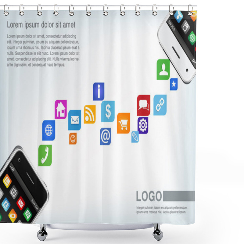 Personality  Mobile Application Icons Splash Out Of Phone Shower Curtains