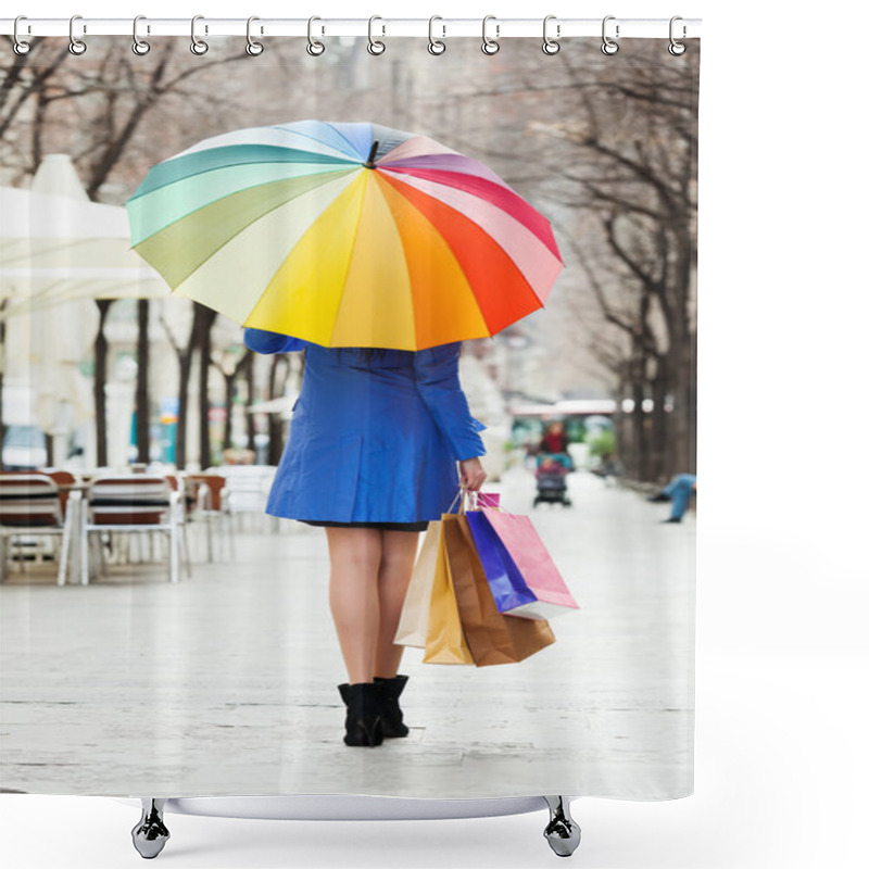 Personality   Woman  With Purchases And Umbrella At Street Shower Curtains