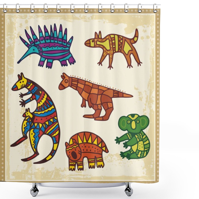 Personality  Vector Set Of Animals In Australian Aboriginal Style. Shower Curtains