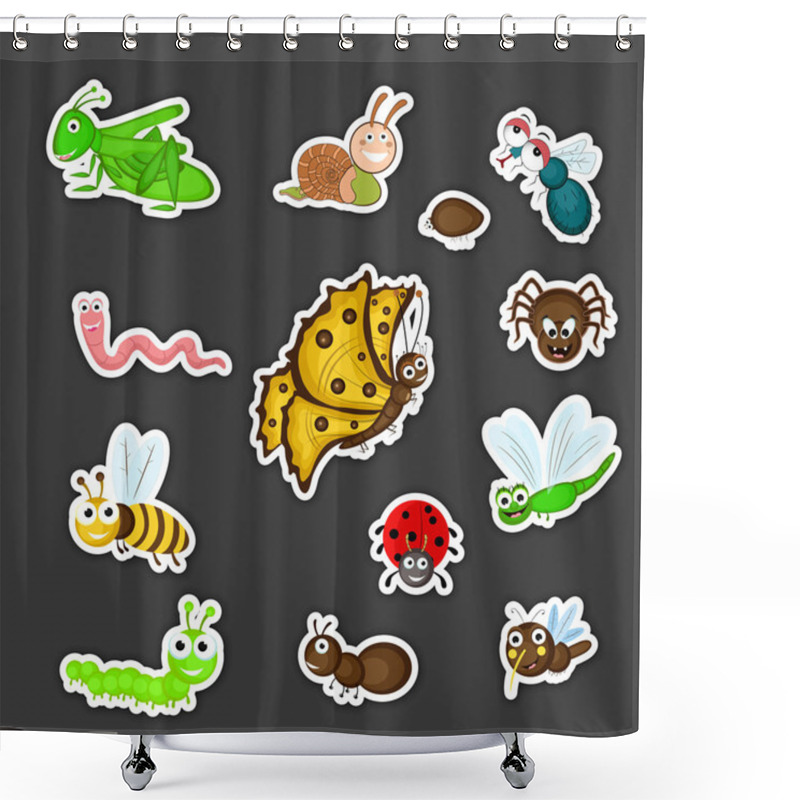 Personality  Collection Of Cute Insects Cartoon. Shower Curtains