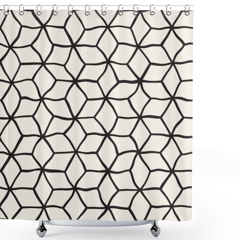 Personality  Vector Seamless Black And White Hand Drawn Rhombus Grid Pattern Shower Curtains