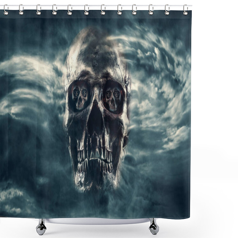 Personality  Scary Grungy Skull With Smaller Skulls In Its Eye Sockets Shower Curtains