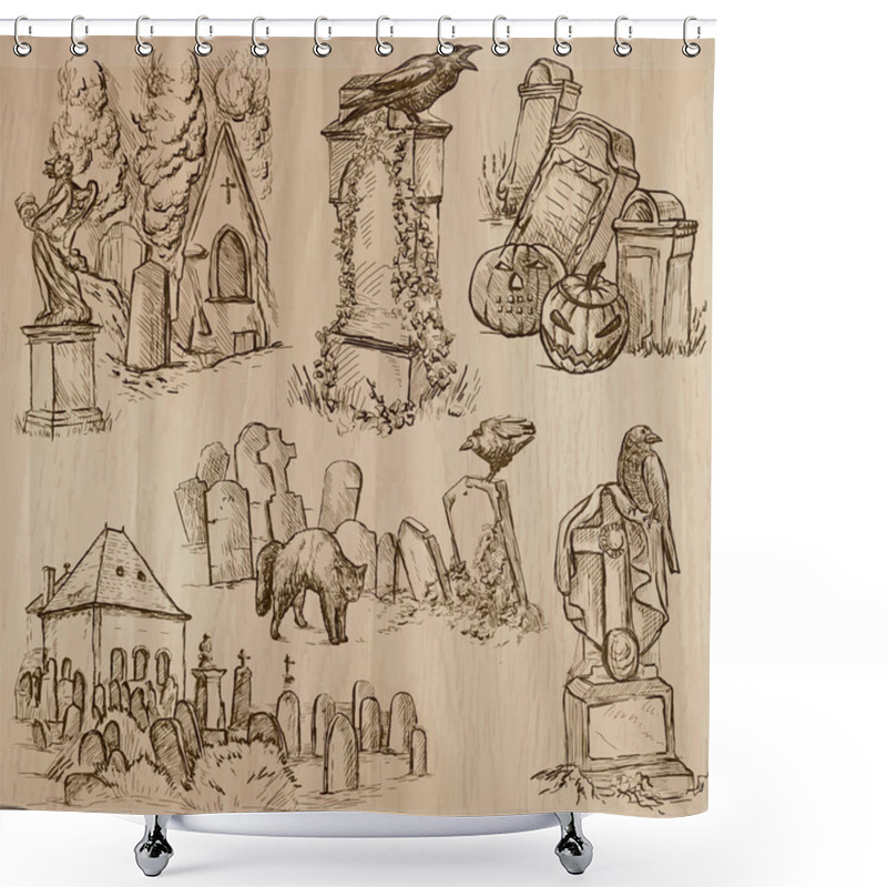 Personality  Halloween, Cemeteries - An Hand Drawn Vector Pack Shower Curtains