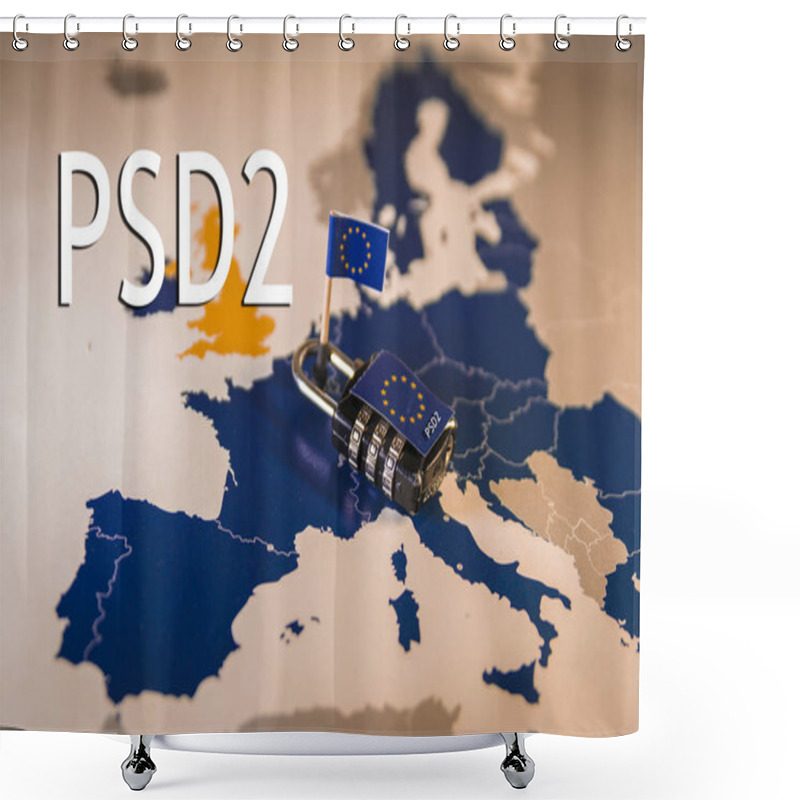 Personality  Padlock Over EU Map, PSD2 Metaphor Shower Curtains