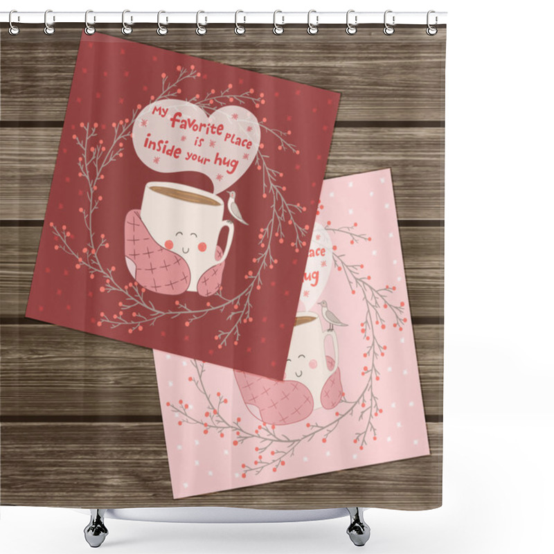 Personality  Holiday Cards With Cute Cup Of Tea Shower Curtains