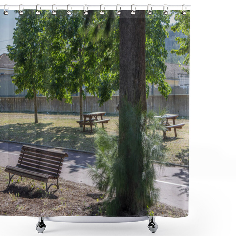 Personality  Enjoying A Sunny Day, A Park Offers A Place To Rest And Enjoy A Moment Of Peace Shower Curtains