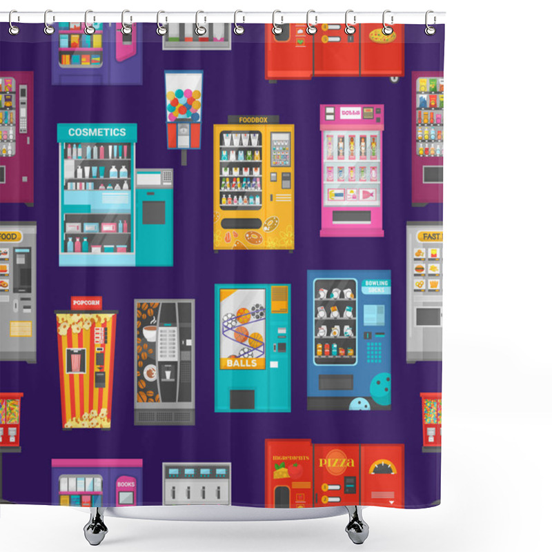 Personality  Vending Machine Vector Vend Food Or Beverages And Vendor Machinery Technology To Buy Snack Or Drinks Illustration Set Seamless Pattern Background Shower Curtains