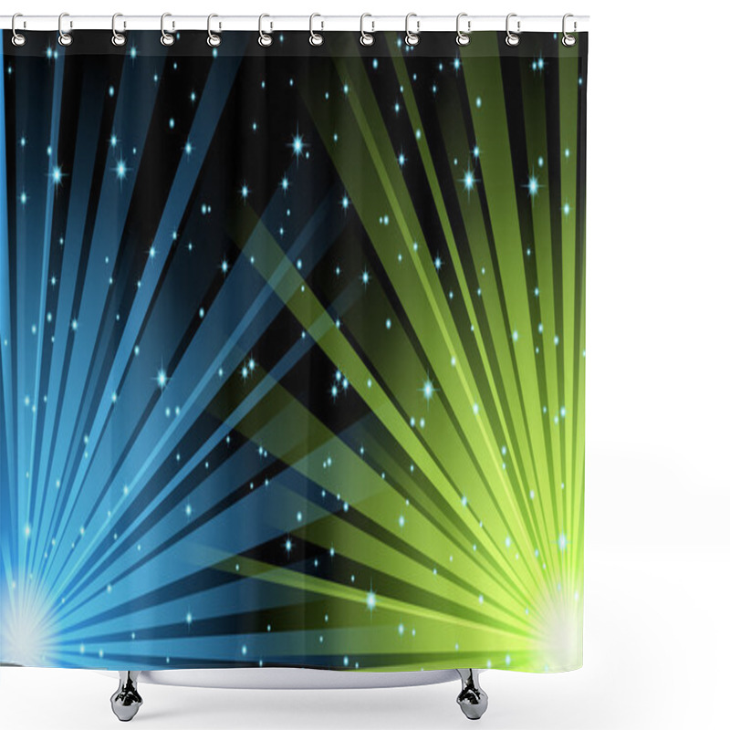 Personality  Vector Abstract Illustration Of Blue Light Beams And Stars Shower Curtains