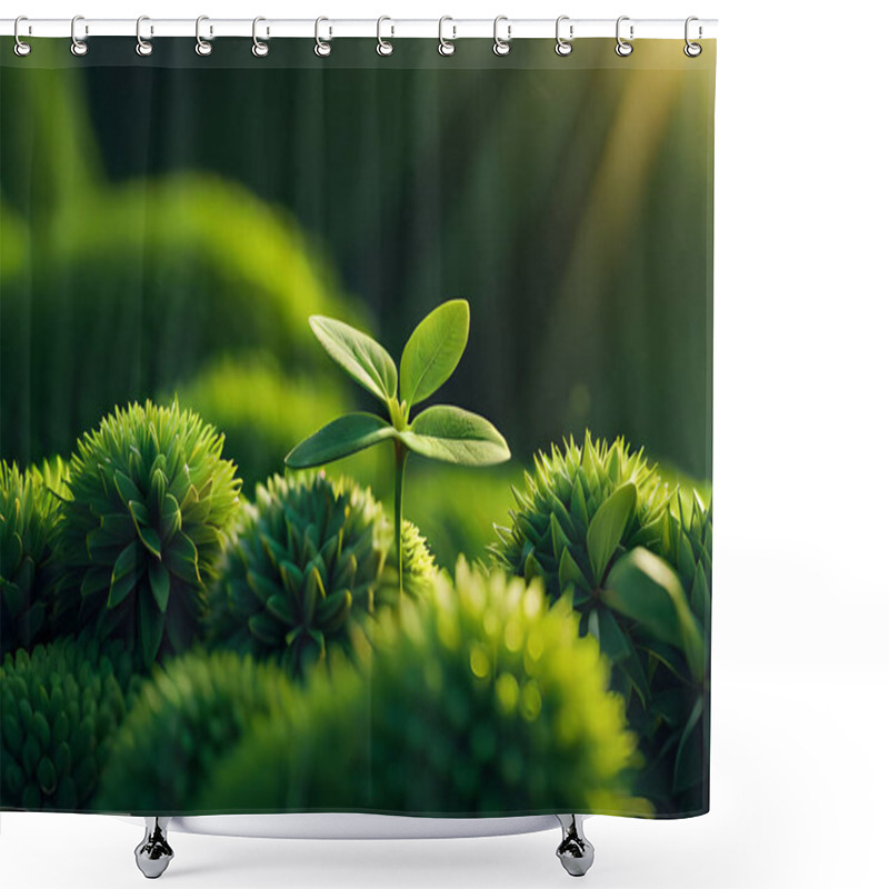 Personality  Green Sprout Growing In The Morning Light. Concept Of New Life. Shower Curtains