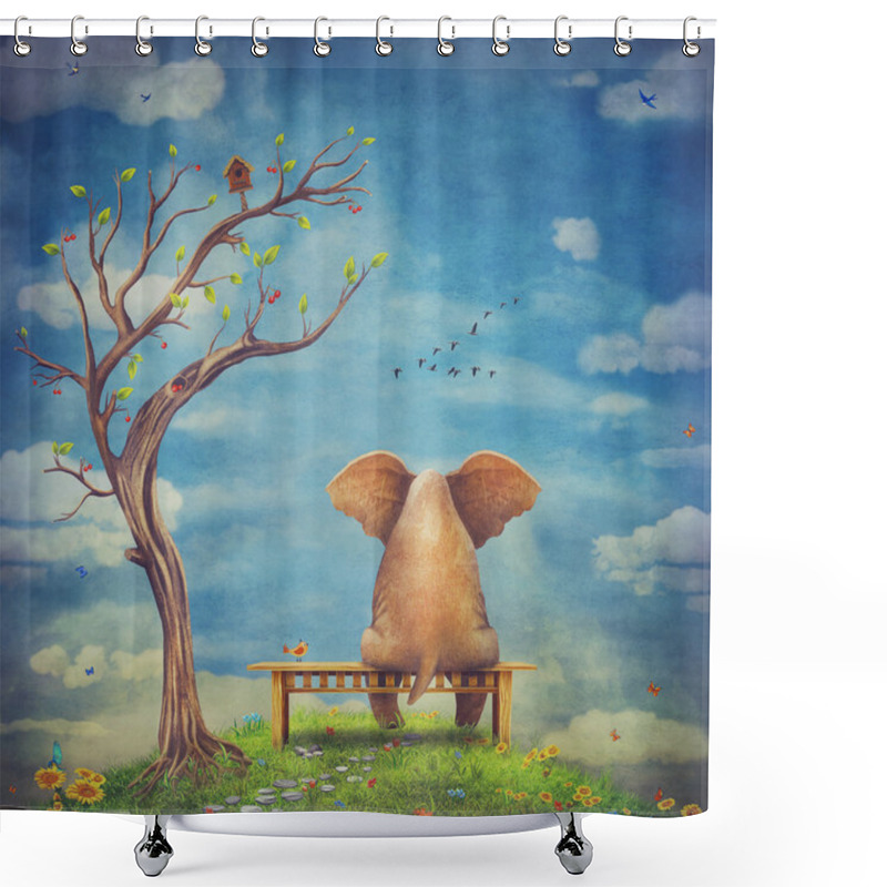 Personality  Sad Elephant Sitting On A Bench On The Glade Shower Curtains