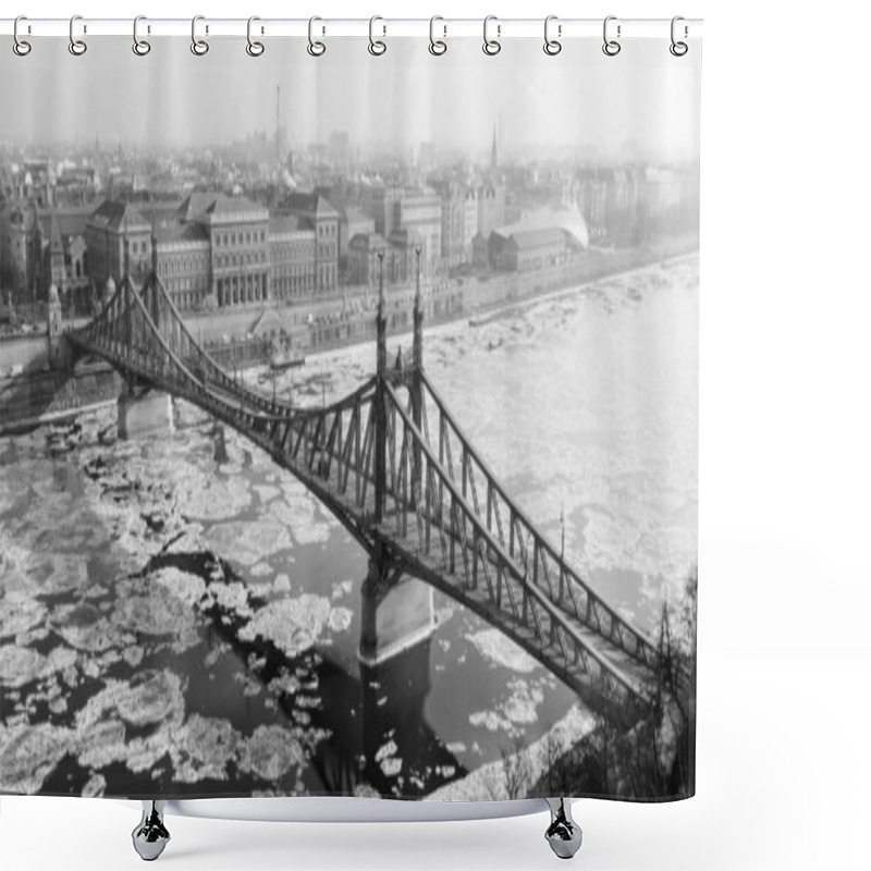 Personality  Chain Bridge In Budapest With The Parliament At Night In Black And White Shower Curtains