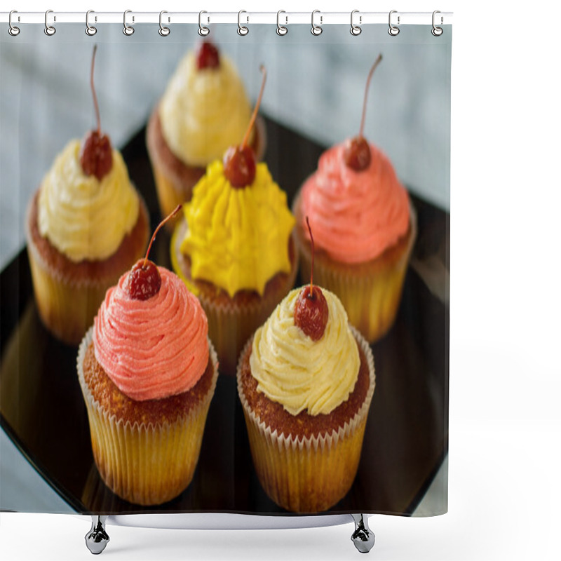 Personality  Bright Cupcakes With Cherries. Shower Curtains