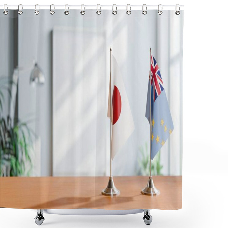 Personality  FLAGS OF JAPAN AND TUVALU ON TABLE Shower Curtains