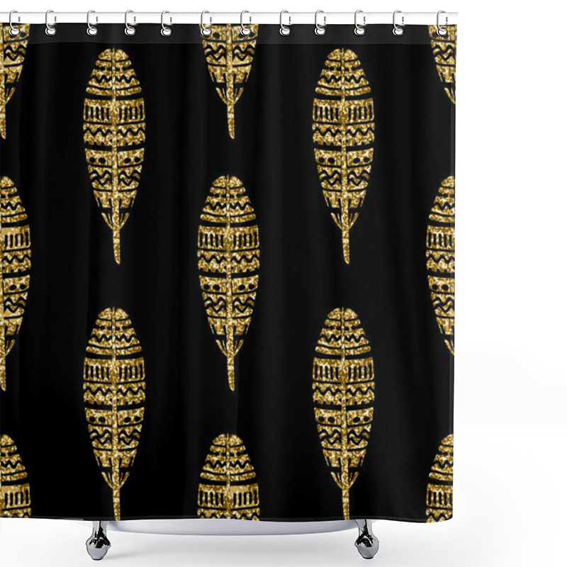 Personality  Gold Glitter Feathers Seamless Pattern Shower Curtains