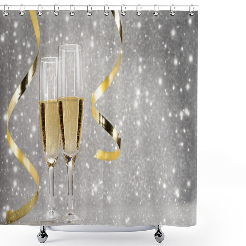 Personality  Toast Champagne, Silver Background Shower Curtains