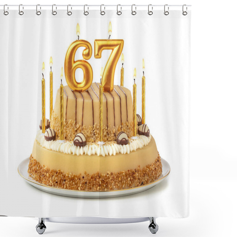 Personality  Festive Cake With Golden Candles - Number 67 Shower Curtains