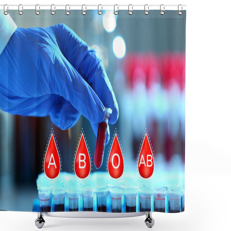 Personality  Doctor Determining Blood Groups Of Samples In Laboratory, Closeup  Shower Curtains