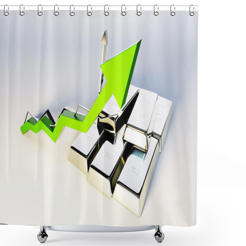 Personality  3d Render Image Of Silver Bars With Growing Graph Shower Curtains