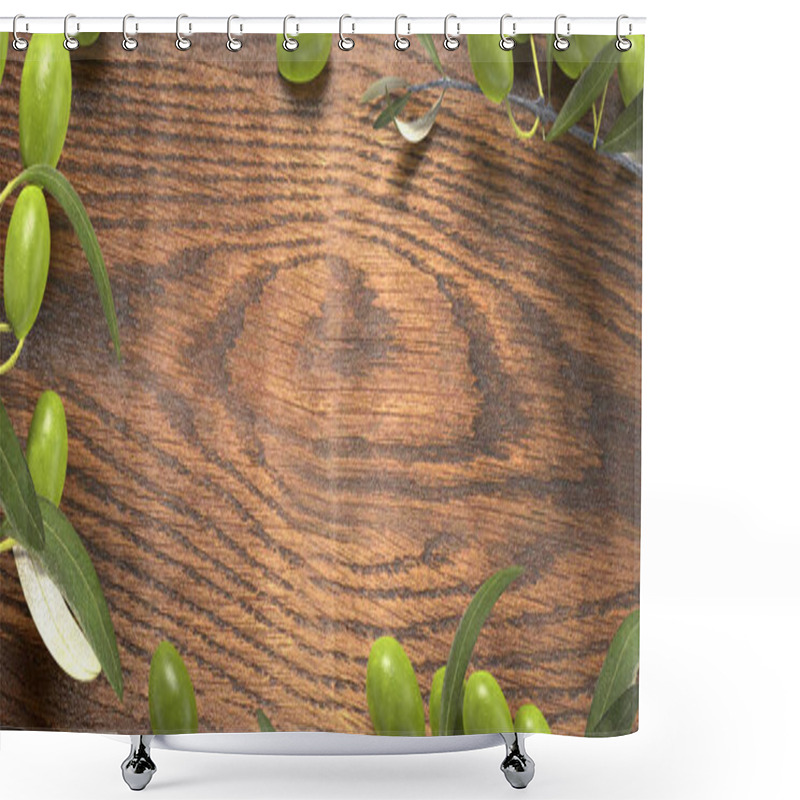 Personality  Olive Branches In A Wooden Table Shower Curtains