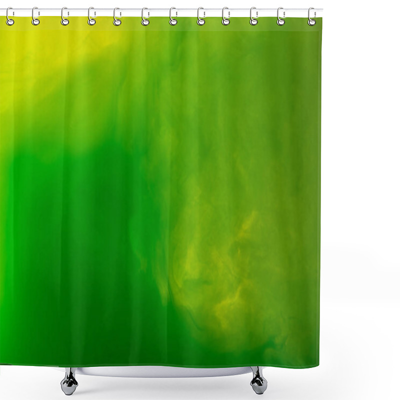 Personality  Full Frame Image Of Mixing Of Green And Yellow Paints Splashes In Water Isolated On Gray Shower Curtains