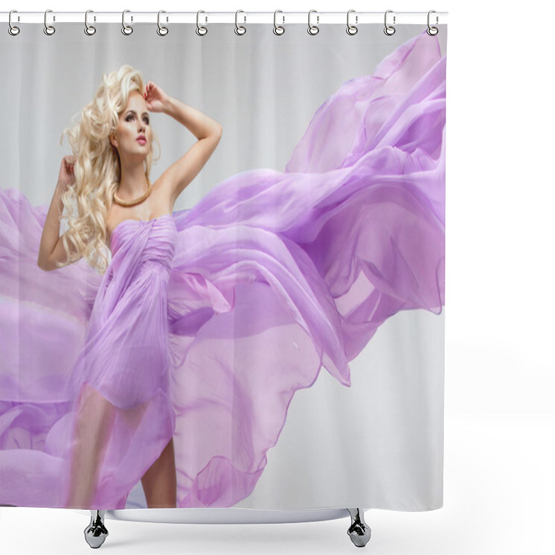 Personality  Sexy Blond Beauty Woman In Blue Dress Shower Curtains