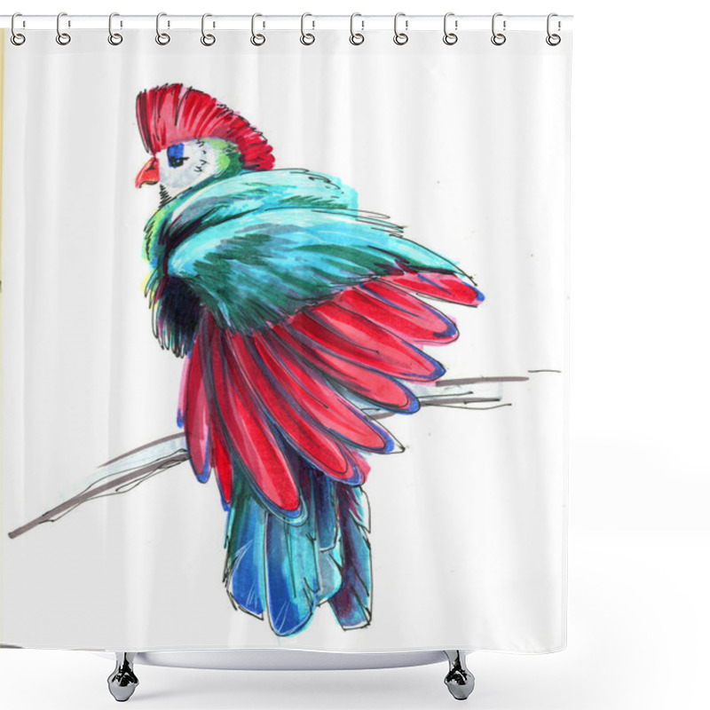 Personality  Bird Tropical Sits On A Branch Shower Curtains