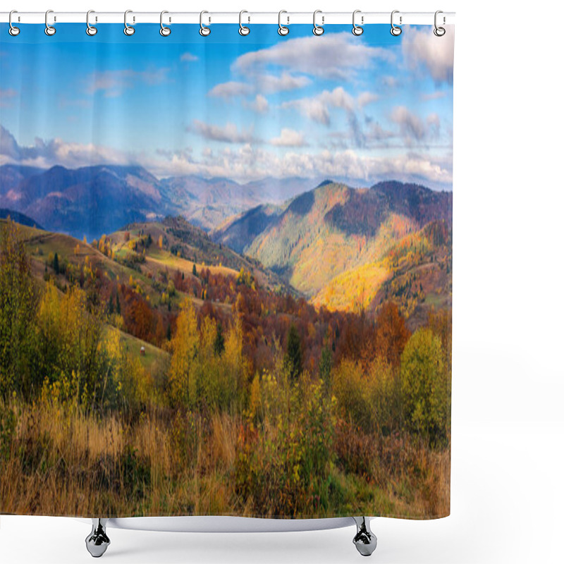 Personality  Carpathian Rural Landscape In Autumn. Mountainous Countryside Scenery In Morning Light. Fall Season In Ukraine Shower Curtains