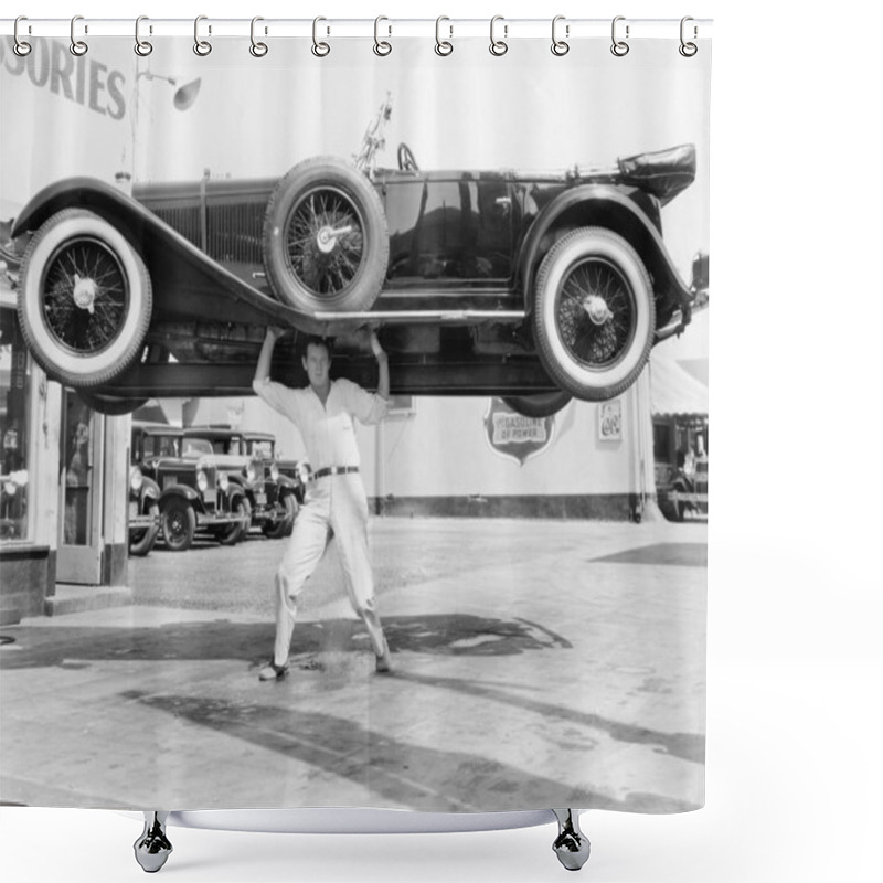 Personality  Strong Man Lifting A Car Over His Head Shower Curtains