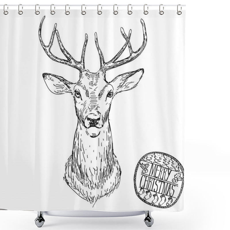 Personality  Deer Head Vector Animal Illustration For T-shirt. Sketch Tattoo Design. Shower Curtains