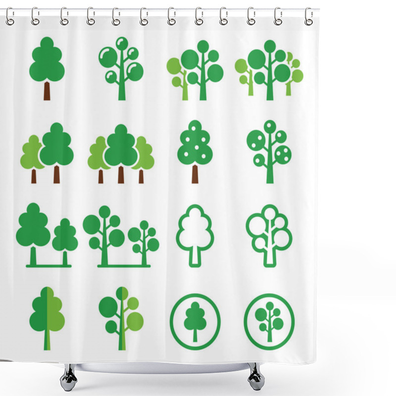 Personality  Trees, Forest, Park Vector Green Icons Set Shower Curtains