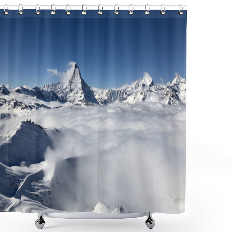 Personality  Panorama View Zermatt Matterhorn Gornergrat Emerging From Sea Of Clouds Fog Perfect Sky Shower Curtains