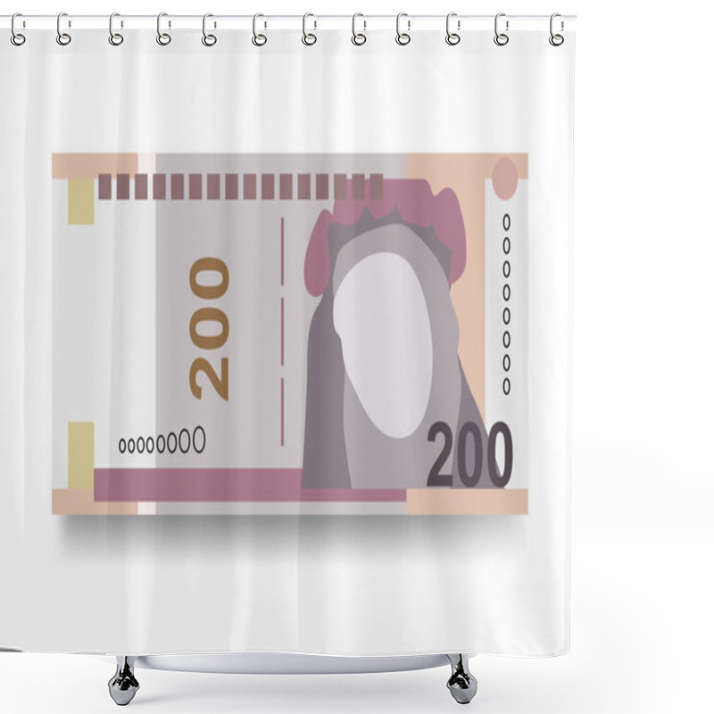 Personality  Peruvian New Sol Vector Illustration. Peru Money Set Bundle Banknotes. Paper Money 200 PEN. Flat Style. Isolated On White Background. Simple Minimal Design. Shower Curtains