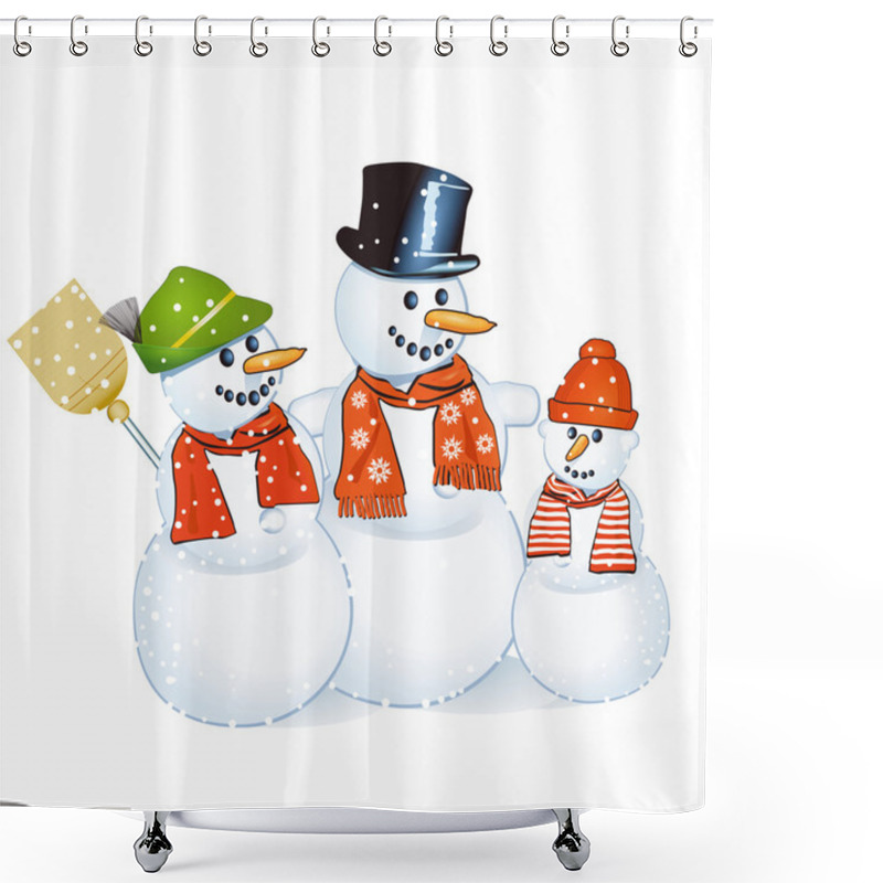 Personality  Three Cheerful Snowmen Shower Curtains